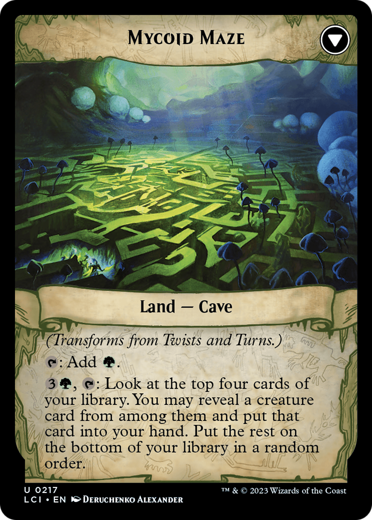 Back face of Twists and Turns // Mycoid Maze - Land — Cave card
