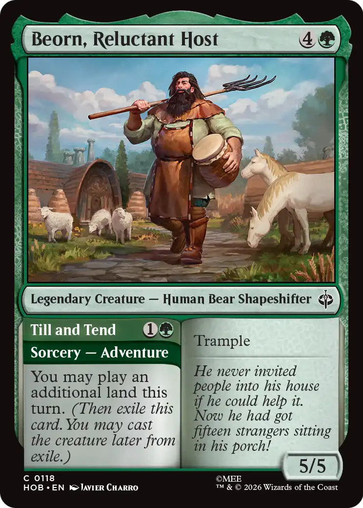 Beorn, Reluctant Host // Till and Tend - Common Sorcery — Adventure card from The Hobbit