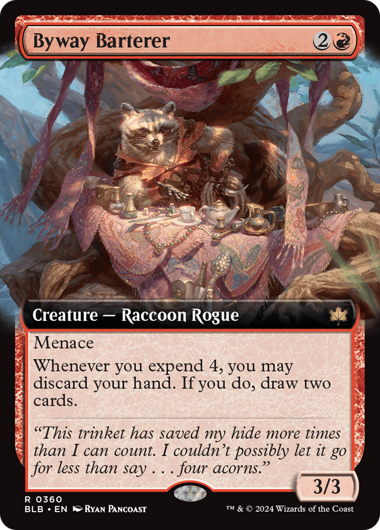 Byway Barterer - Rare Creature — Raccoon Rogue card from Bloomburrow