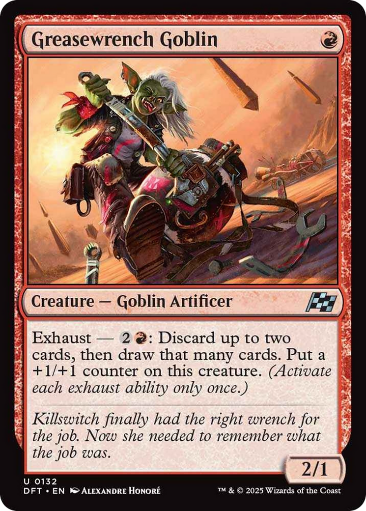 Greasewrench Goblin - Uncommon Creature — Goblin Artificer card from Aetherdrift