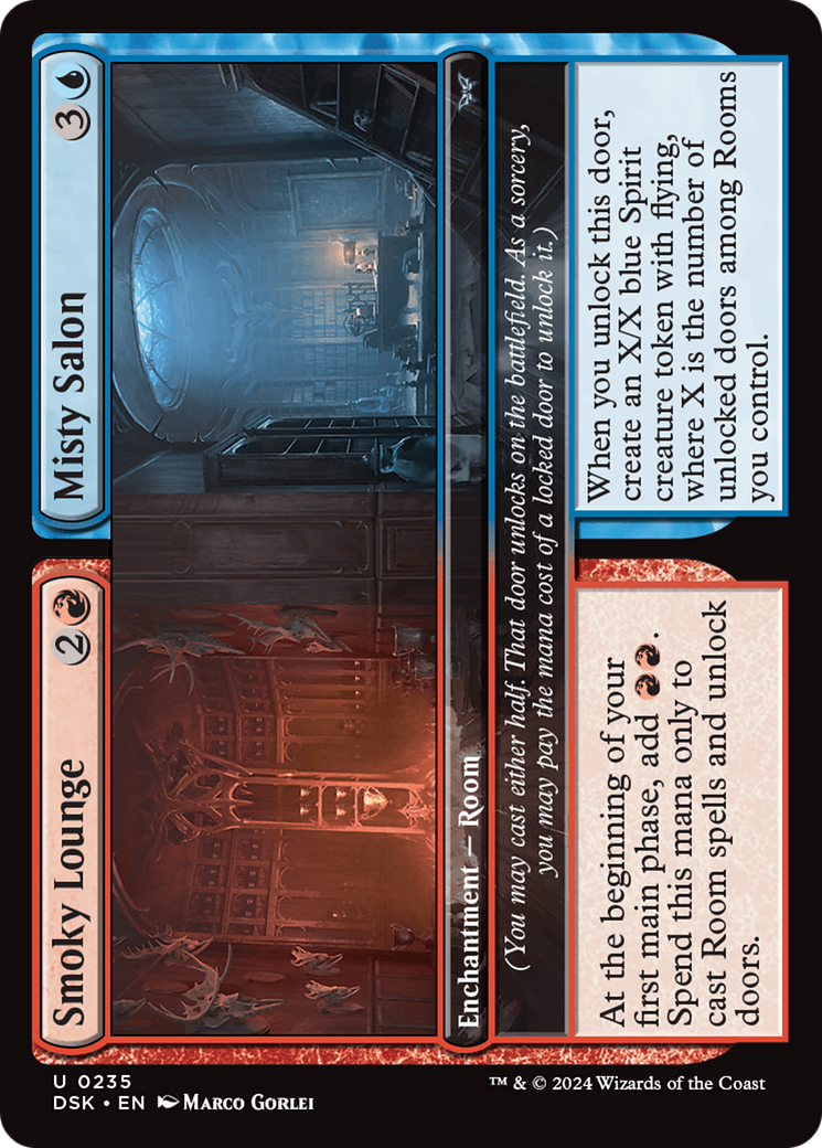 Smoky Lounge // Misty Salon - Uncommon Enchantment — Room card from Duskmourn: House of Horror