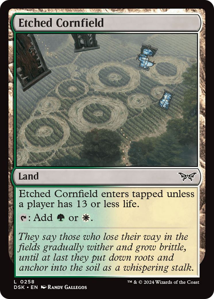 Etched Cornfield - Common Land card from Duskmourn: House of Horror