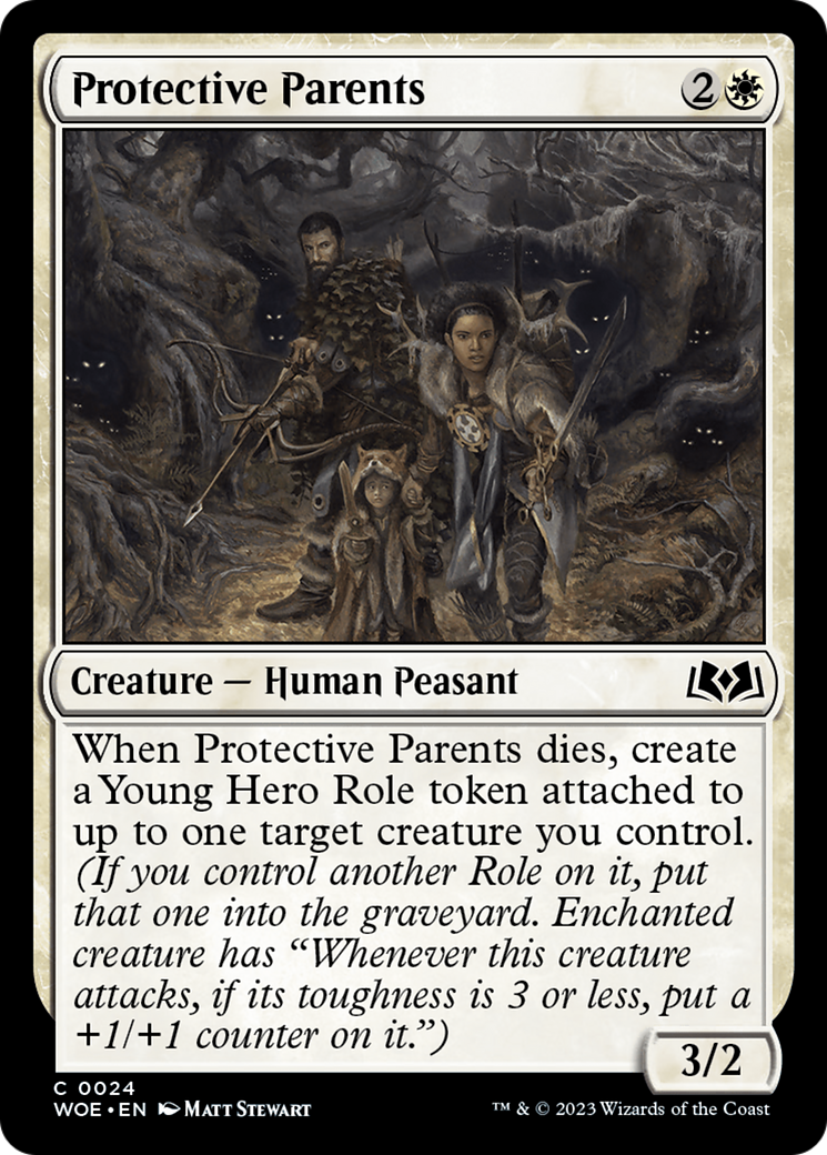 Protective Parents - Common Creature — Human Peasant card from Wilds of Eldraine