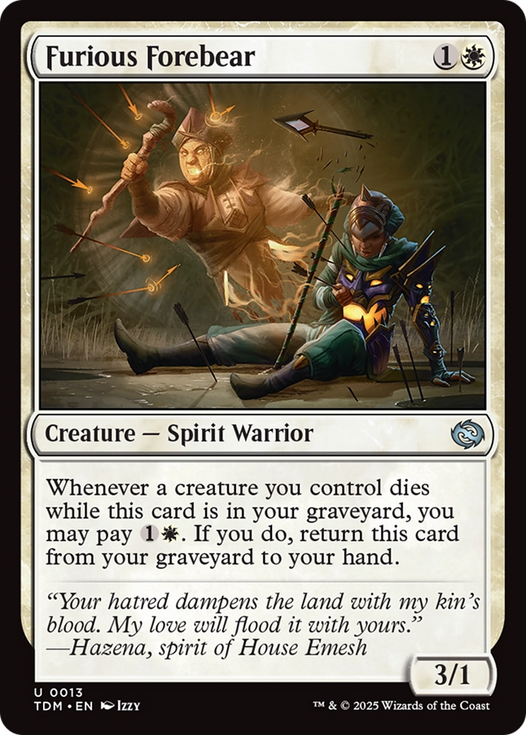 Furious Forebear - Uncommon Creature — Spirit Warrior card from Tarkir: Dragonstorm