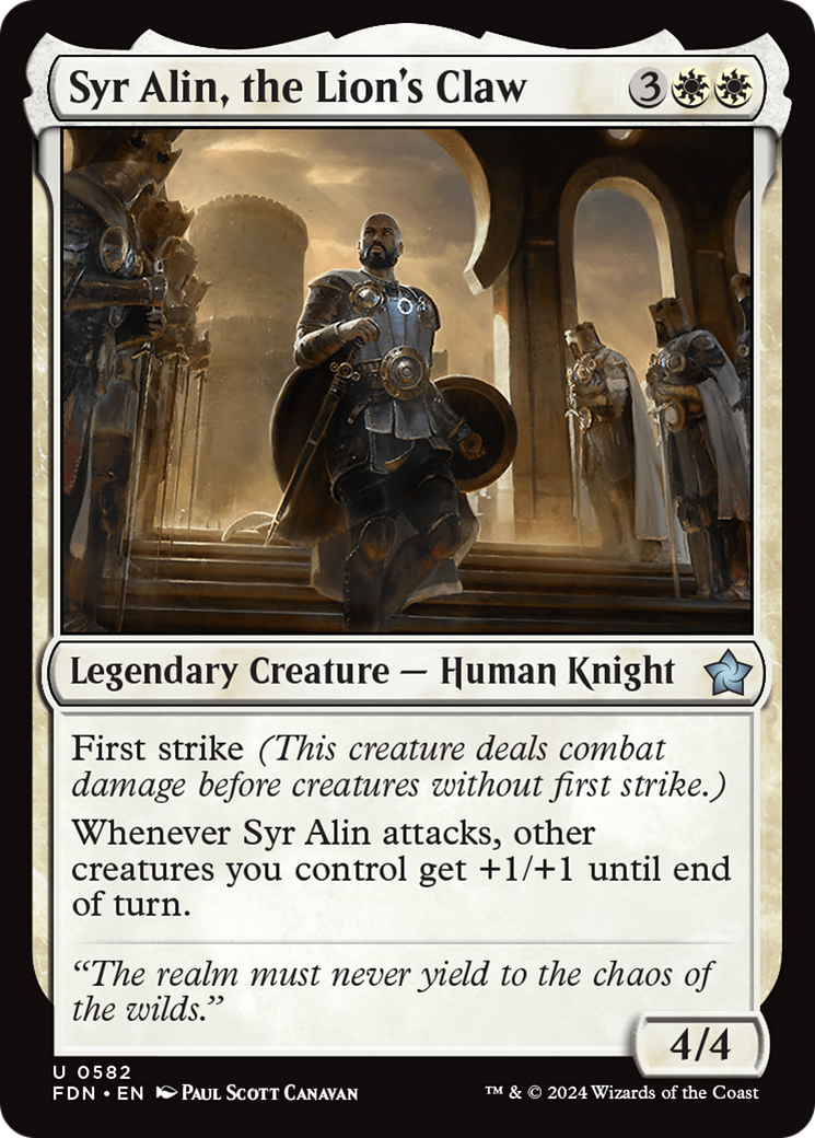 Syr Alin, the Lion's Claw - Uncommon Legendary Creature — Human Knight card from Foundations