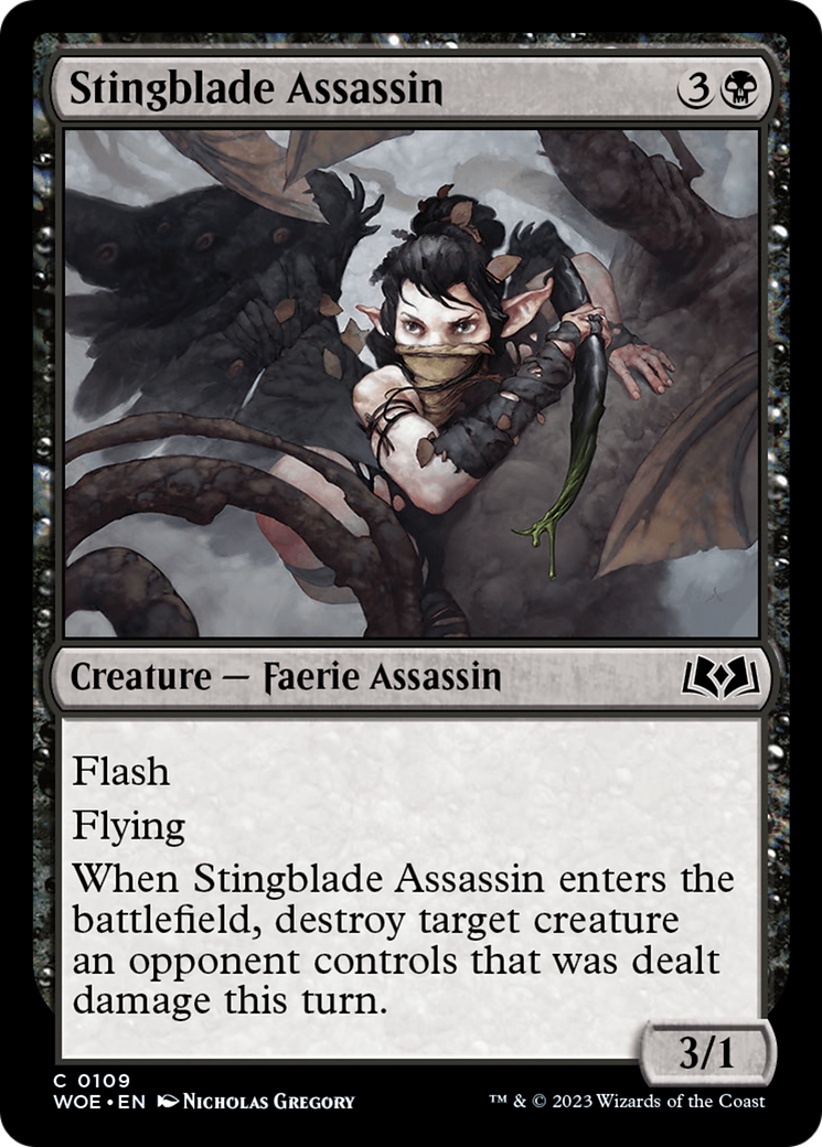 Stingblade Assassin - Common Creature — Faerie Assassin card from Wilds of Eldraine