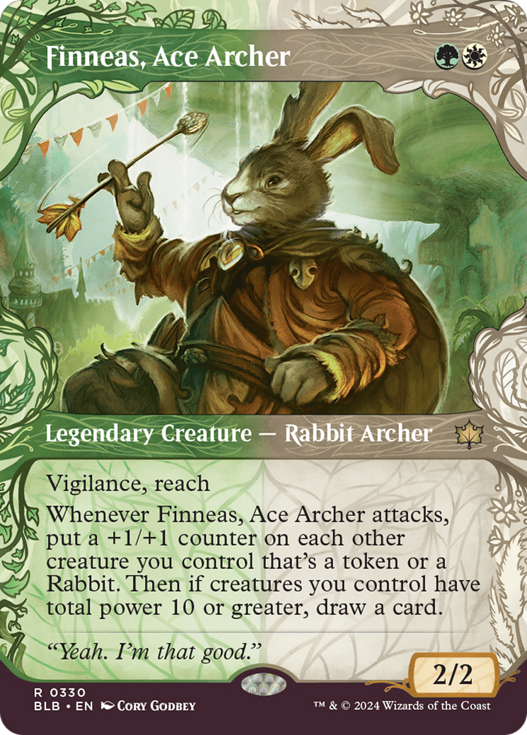 Finneas, Ace Archer - Rare Legendary Creature — Rabbit Archer card from Bloomburrow
