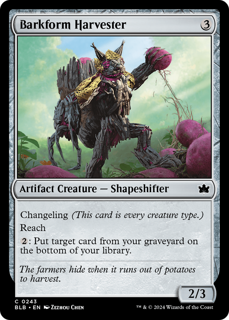Barkform Harvester - Common Artifact Creature — Shapeshifter card from Bloomburrow