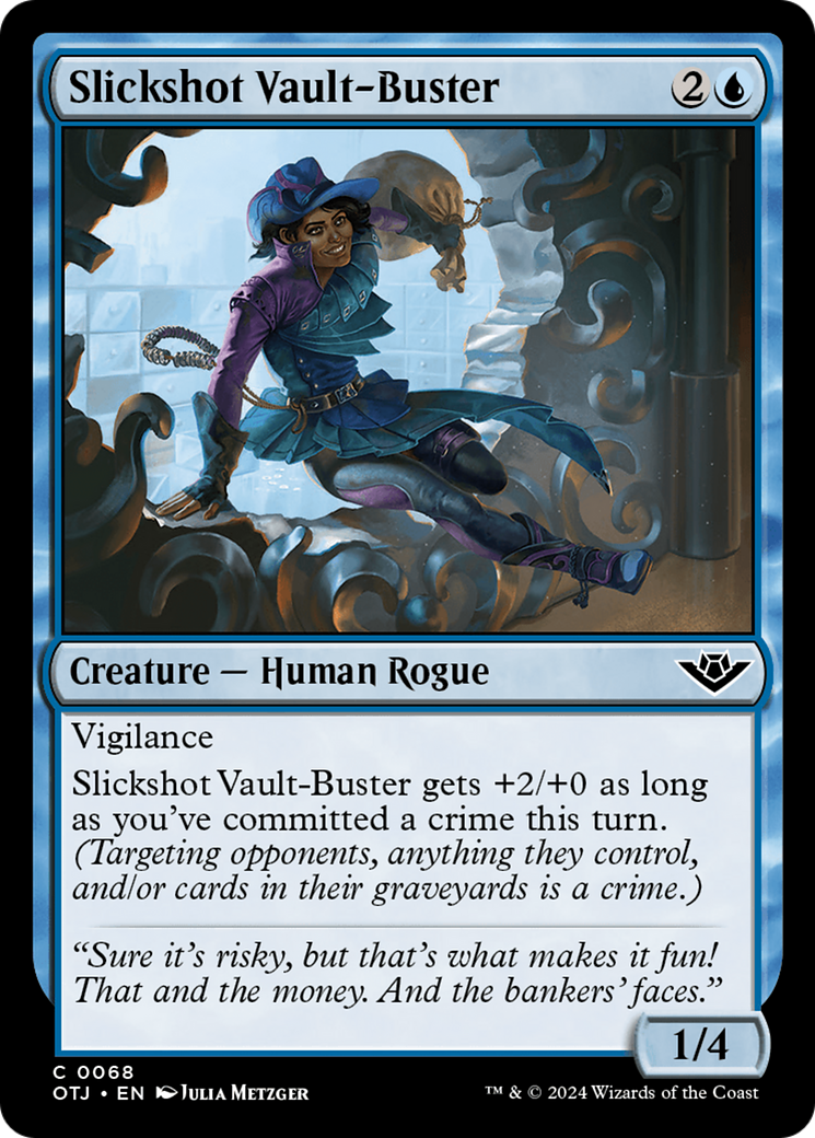 Slickshot Vault-Buster - Common Creature — Human Rogue card from Outlaws of Thunder Junction