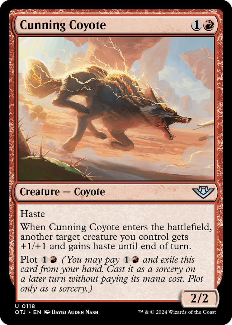 Cunning Coyote - Uncommon Creature — Coyote card from Outlaws of Thunder Junction