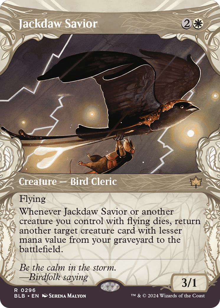 Jackdaw Savior - Rare Creature — Bird Cleric card from Bloomburrow