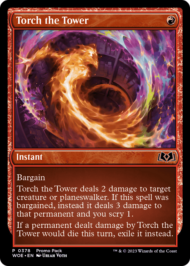 Torch the Tower - Common Instant card from Wilds of Eldraine