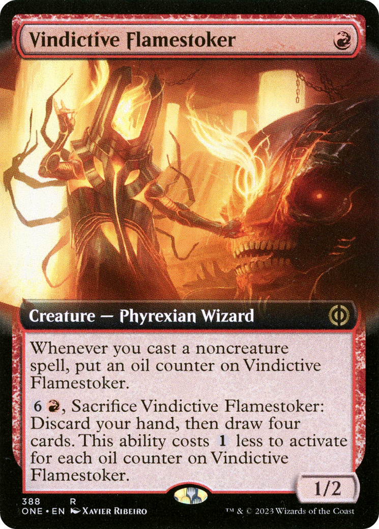 Vindictive Flamestoker - Rare Creature — Phyrexian Wizard card from Phyrexia: All Will Be One