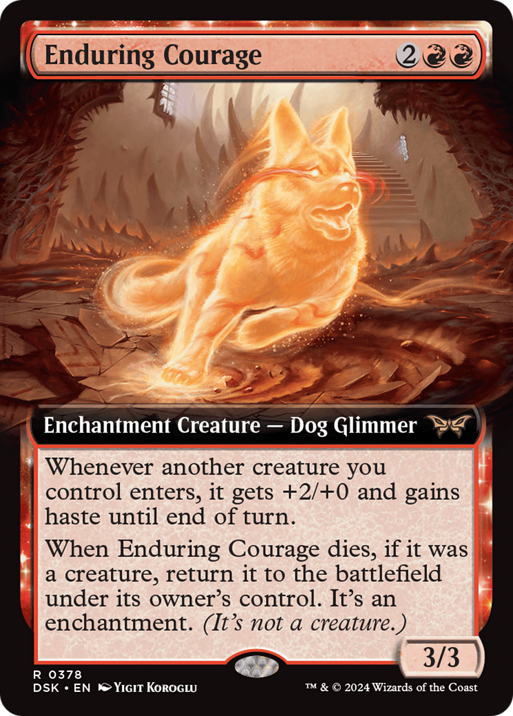 Enduring Courage - Rare Enchantment Creature — Dog Glimmer card from Duskmourn: House of Horror
