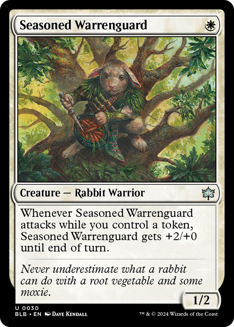 Seasoned Warrenguard - Uncommon Creature — Rabbit Warrior card from Bloomburrow