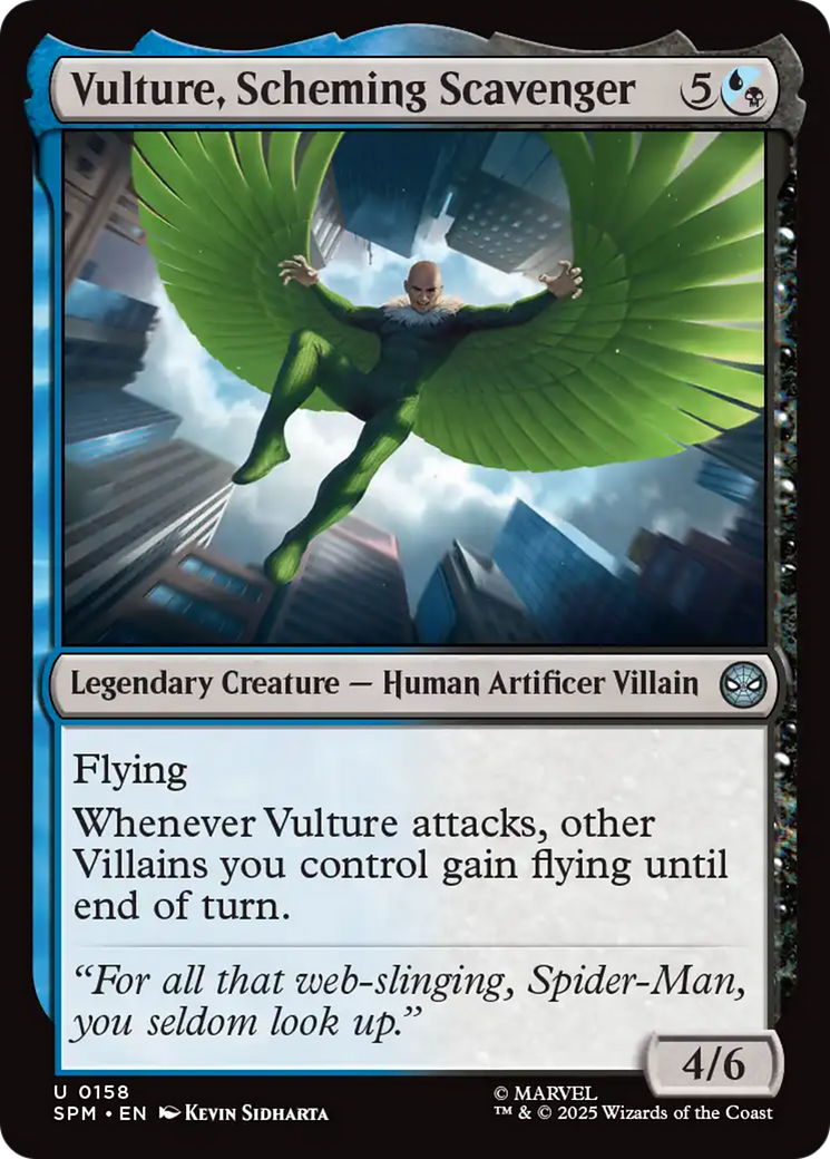 Vulture, Scheming Scavenger - Uncommon Legendary Creature — Human Artificer Villain card from Marvel's Spider-Man