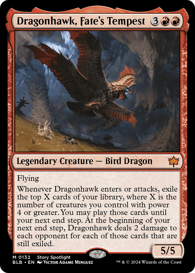 Dragonhawk, Fate's Tempest - Mythic Legendary Creature — Bird Dragon card from Bloomburrow