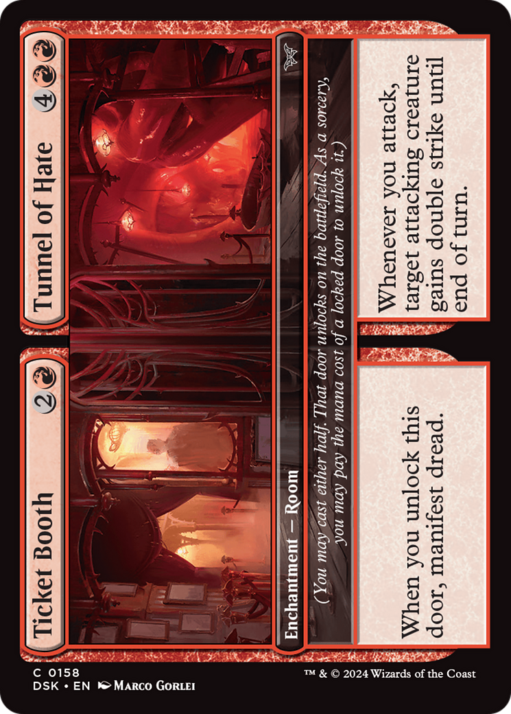 Ticket Booth // Tunnel of Hate - Common Enchantment — Room card from Duskmourn: House of Horror