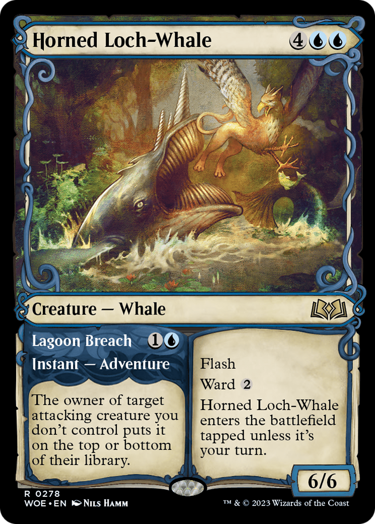 Horned Loch-Whale // Lagoon Breach - Rare Instant — Adventure card from Wilds of Eldraine