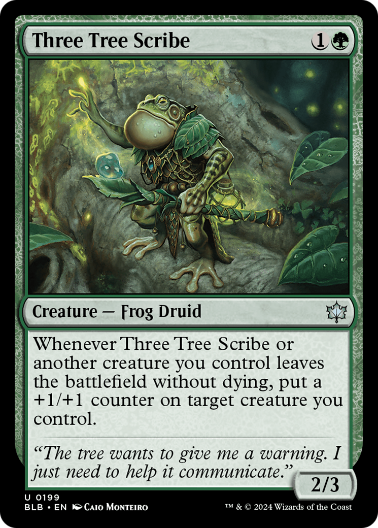 Three Tree Scribe - Uncommon Creature — Frog Druid card from Bloomburrow
