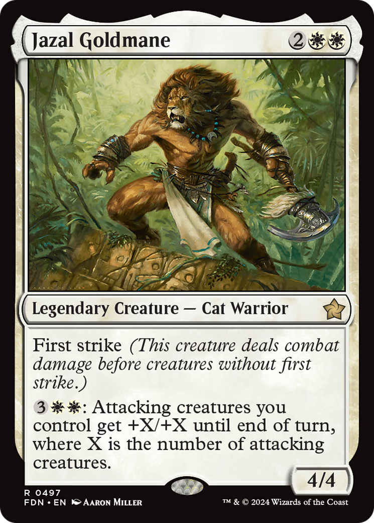 Jazal Goldmane - Rare Legendary Creature — Cat Warrior card from Foundations