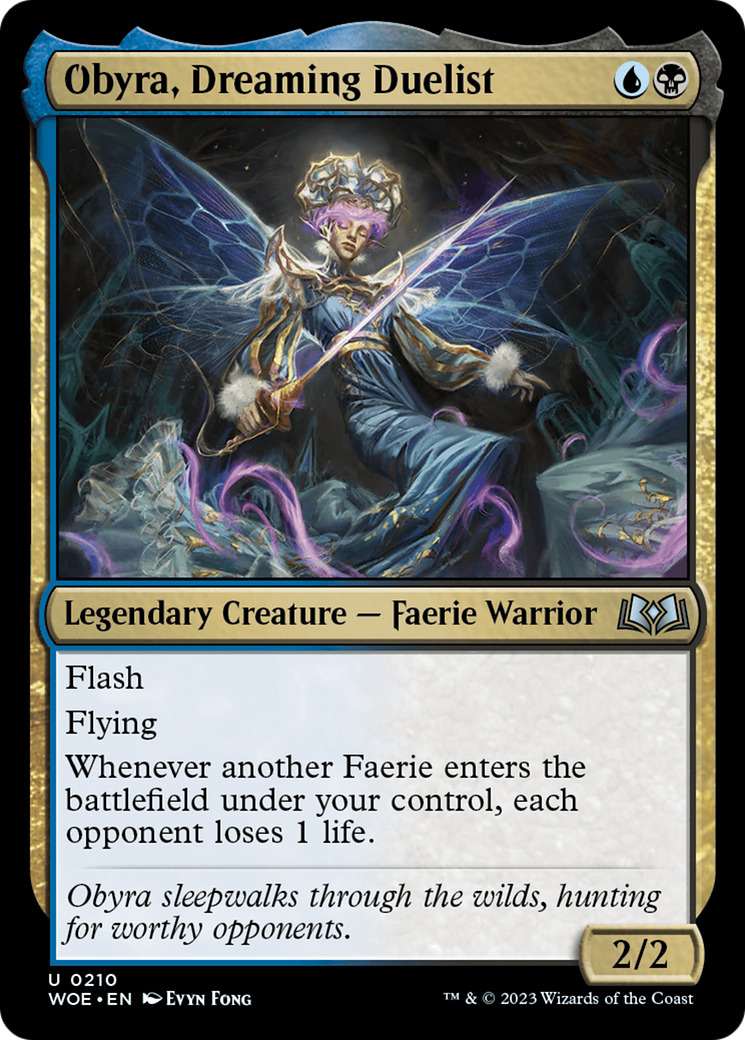 Obyra, Dreaming Duelist - Uncommon Legendary Creature — Faerie Warrior card from Wilds of Eldraine
