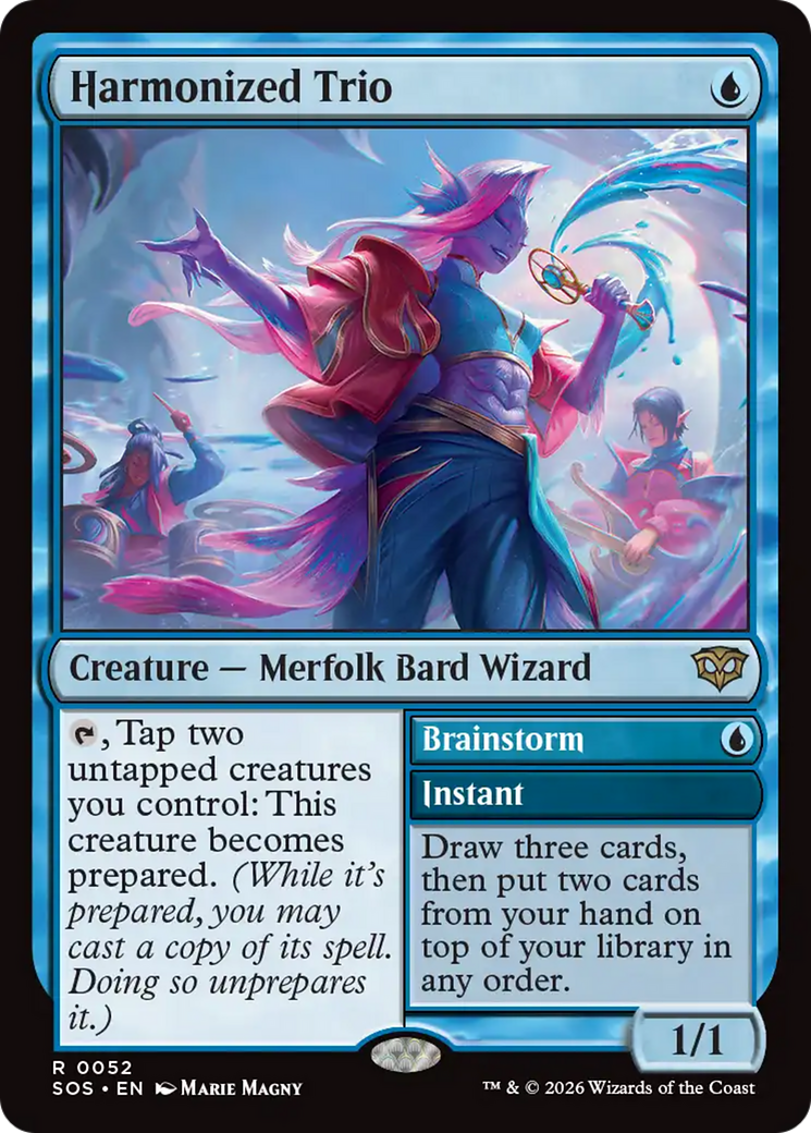 Harmonized Trio // Brainstorm - Rare Creature — Merfolk Bard Wizard card from Secrets of Strixhaven