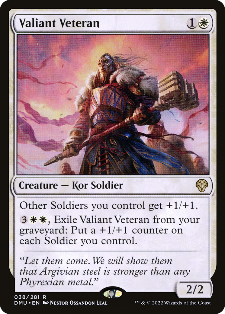 Valiant Veteran - Rare Creature — Kor Soldier card from Dominaria United