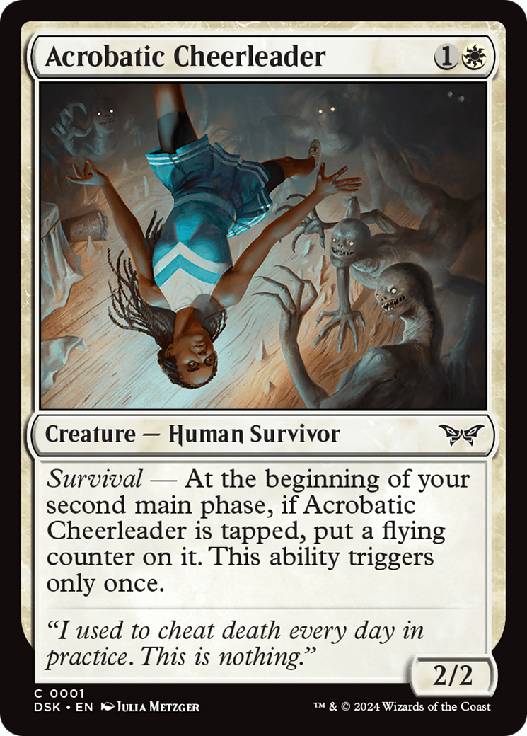 Acrobatic Cheerleader - Common Creature — Human Survivor card from Duskmourn: House of Horror