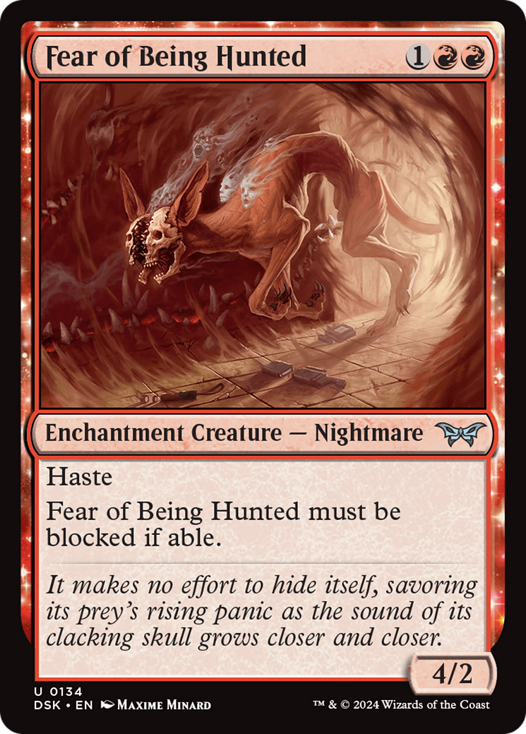 Fear of Being Hunted - Uncommon Enchantment Creature — Nightmare card from Duskmourn: House of Horror