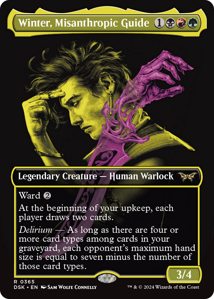 Winter, Misanthropic Guide - Rare Legendary Creature — Human Warlock card from Duskmourn: House of Horror