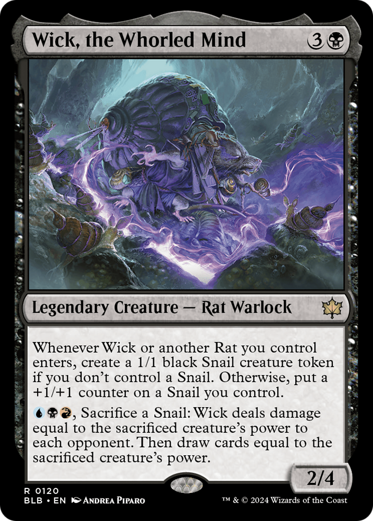 Wick, the Whorled Mind - Rare Legendary Creature — Rat Warlock card from Bloomburrow