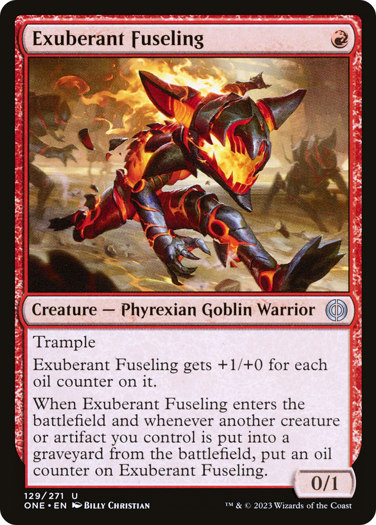 Exuberant Fuseling - Uncommon Creature — Phyrexian Goblin Warrior card from Phyrexia: All Will Be One
