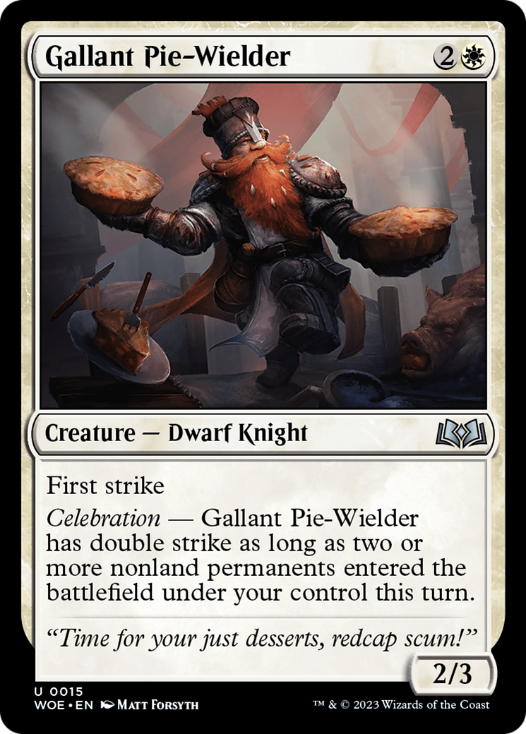 Gallant Pie-Wielder - Uncommon Creature — Dwarf Knight card from Wilds of Eldraine