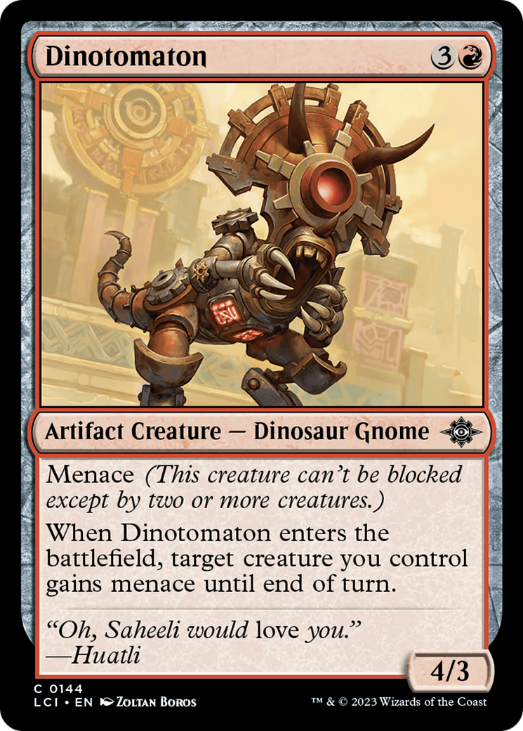 Dinotomaton - Common Artifact Creature — Dinosaur Gnome card from The Lost Caverns of Ixalan