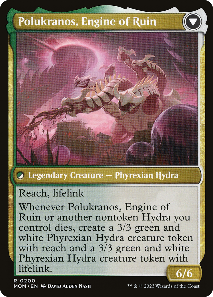 Back face of Polukranos Reborn // Polukranos, Engine of Ruin - Legendary Creature — Phyrexian Hydra card