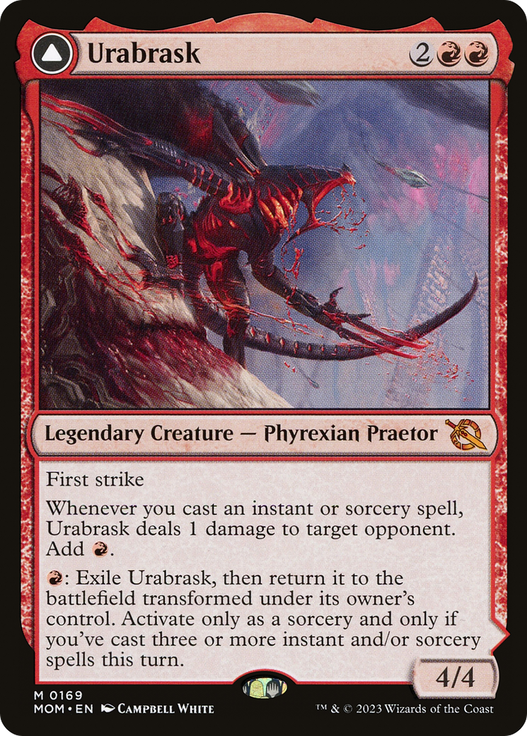 Urabrask // The Great Work - Mythic Legendary Creature — Phyrexian Praetor card from March of the Machine