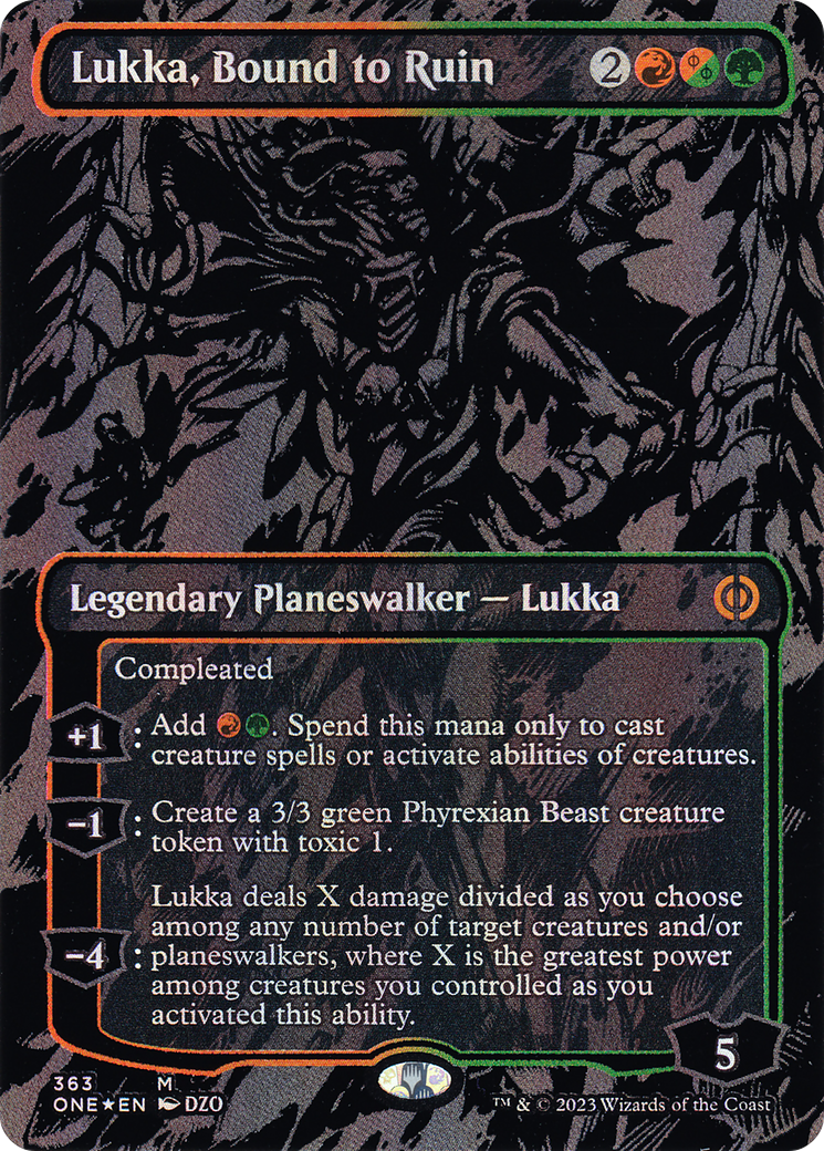 Lukka, Bound to Ruin - Mythic Legendary Planeswalker — Lukka card from Phyrexia: All Will Be One