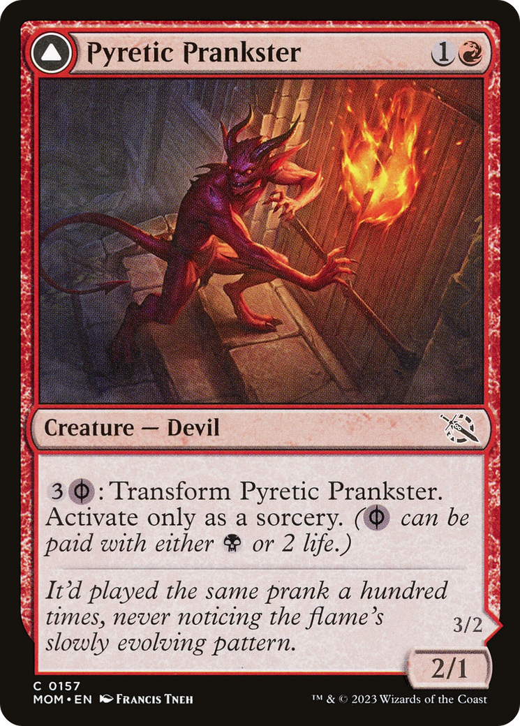 Pyretic Prankster // Glistening Goremonger - Common Creature — Devil card from March of the Machine