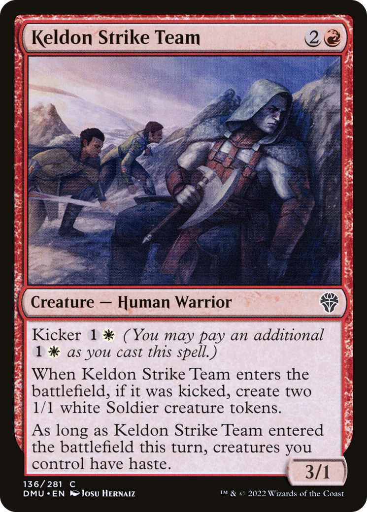 Keldon Strike Team - Common Creature — Human Warrior card from Dominaria United
