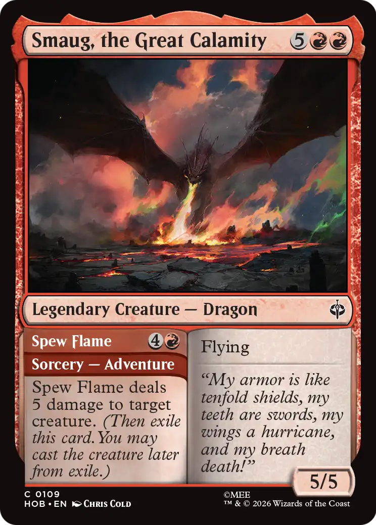 Smaug, the Great Calamity // Spew Flame - Common Legendary Creature — Dragon card from The Hobbit