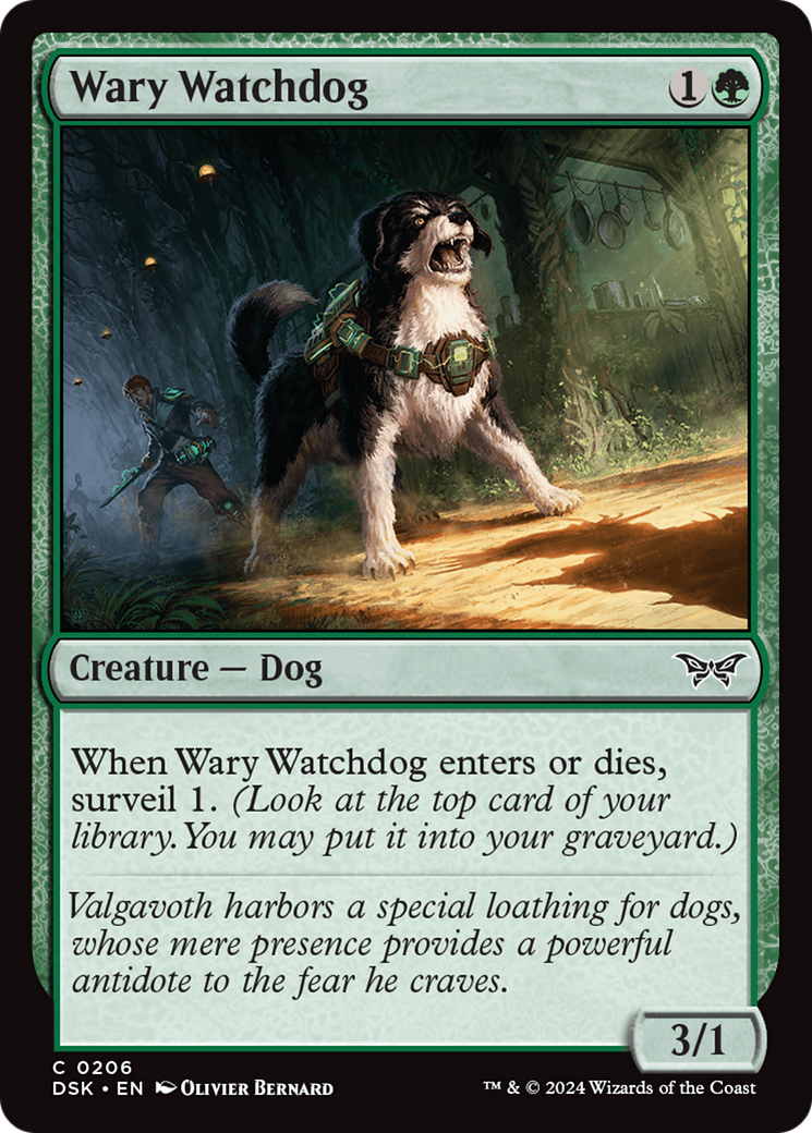 Wary Watchdog - Common Creature — Dog card from Duskmourn: House of Horror