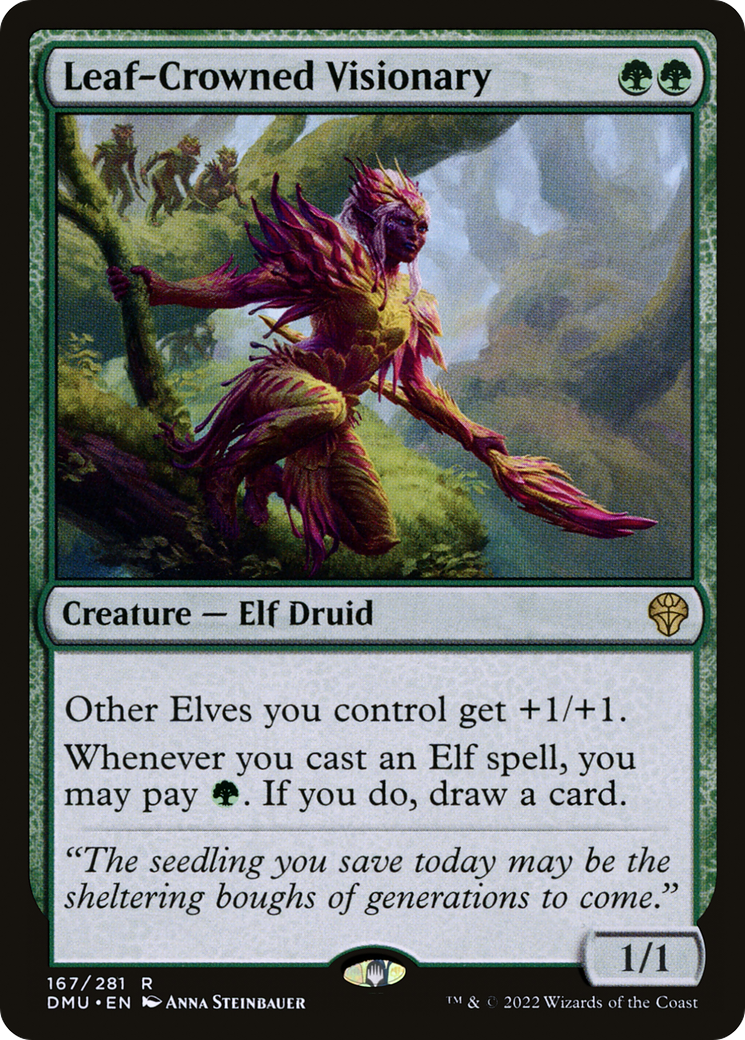 Leaf-Crowned Visionary - Rare Creature — Elf Druid card from Dominaria United