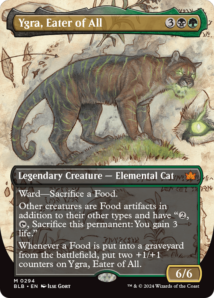 Ygra, Eater of All - Mythic Legendary Creature — Elemental Cat card from Bloomburrow