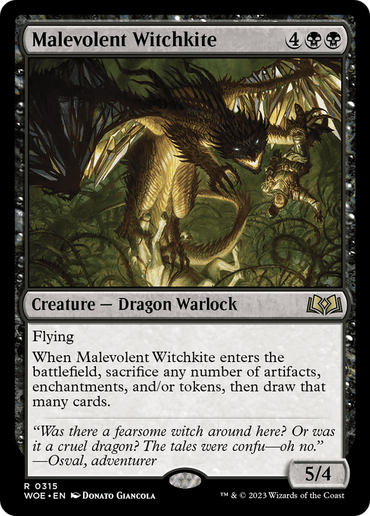 Malevolent Witchkite - Rare Creature — Dragon Warlock card from Wilds of Eldraine
