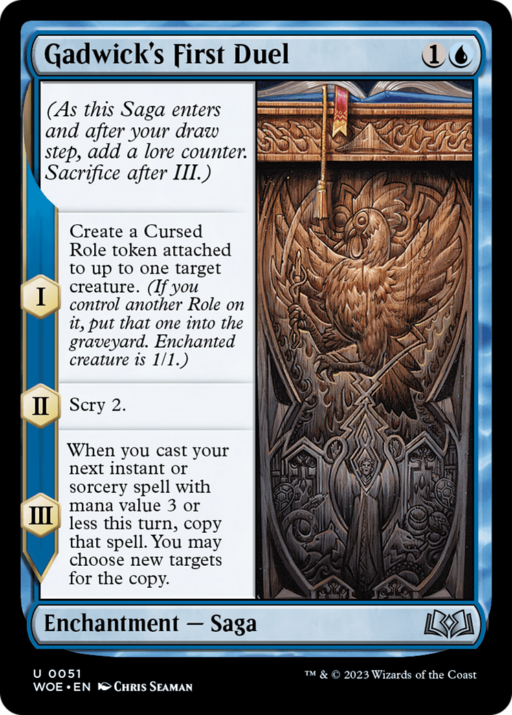 Gadwick's First Duel - Uncommon Enchantment — Saga card from Wilds of Eldraine