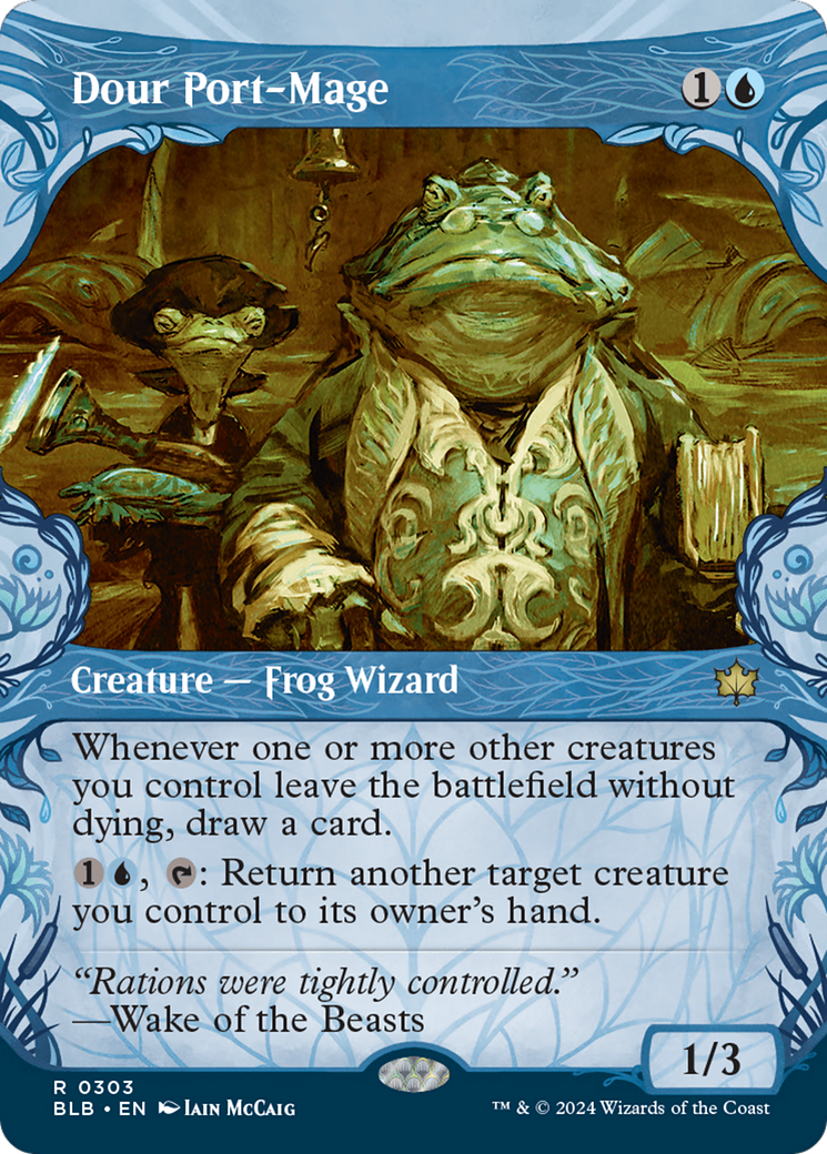 Dour Port-Mage - Rare Creature — Frog Wizard card from Bloomburrow