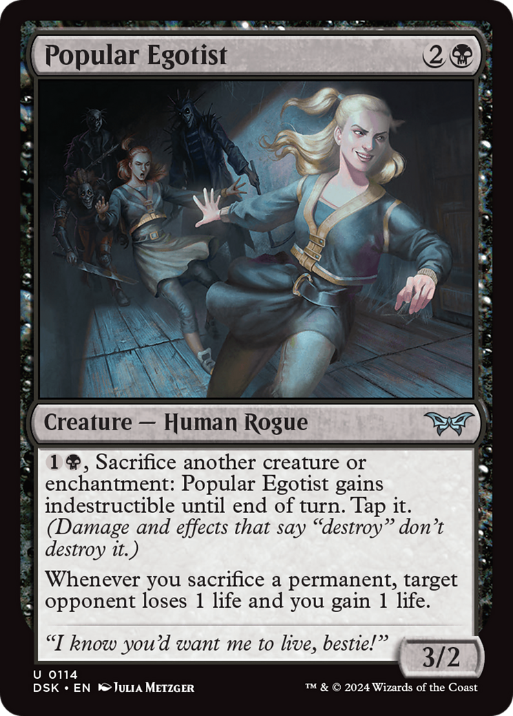 Popular Egotist - Uncommon Creature — Human Rogue card from Duskmourn: House of Horror