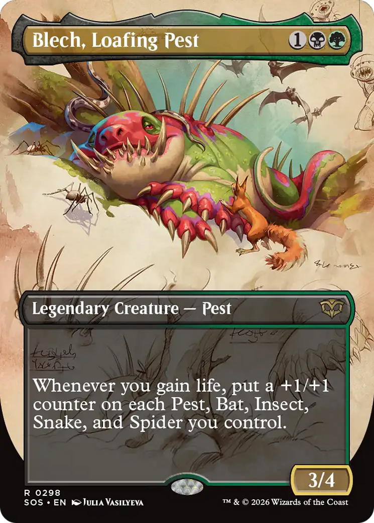 Blech, Loafing Pest - Rare Legendary Creature — Pest card from Secrets of Strixhaven
