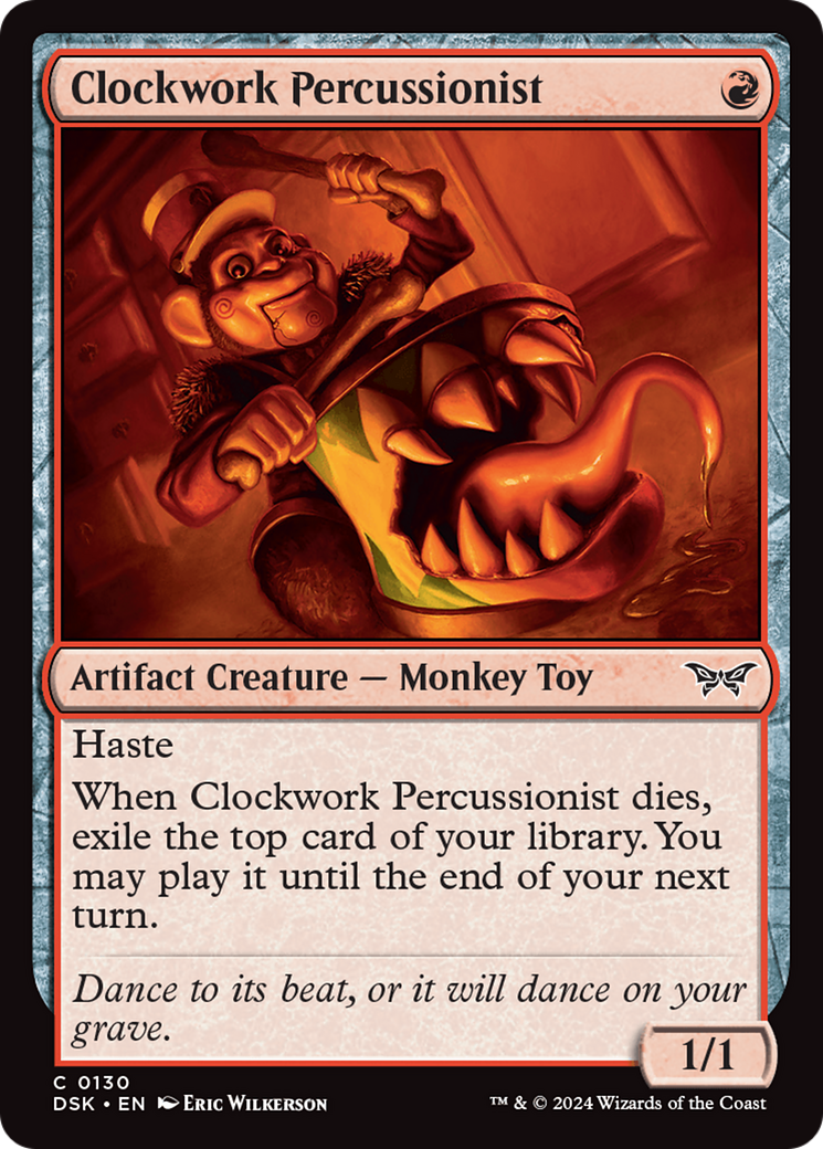 Clockwork Percussionist - Common Artifact Creature — Monkey Toy card from Duskmourn: House of Horror